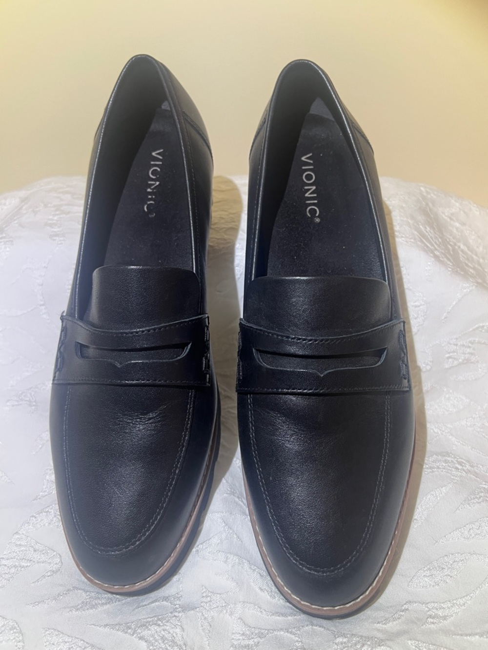 Vionic Black Leather Slip-On Penny Loafers